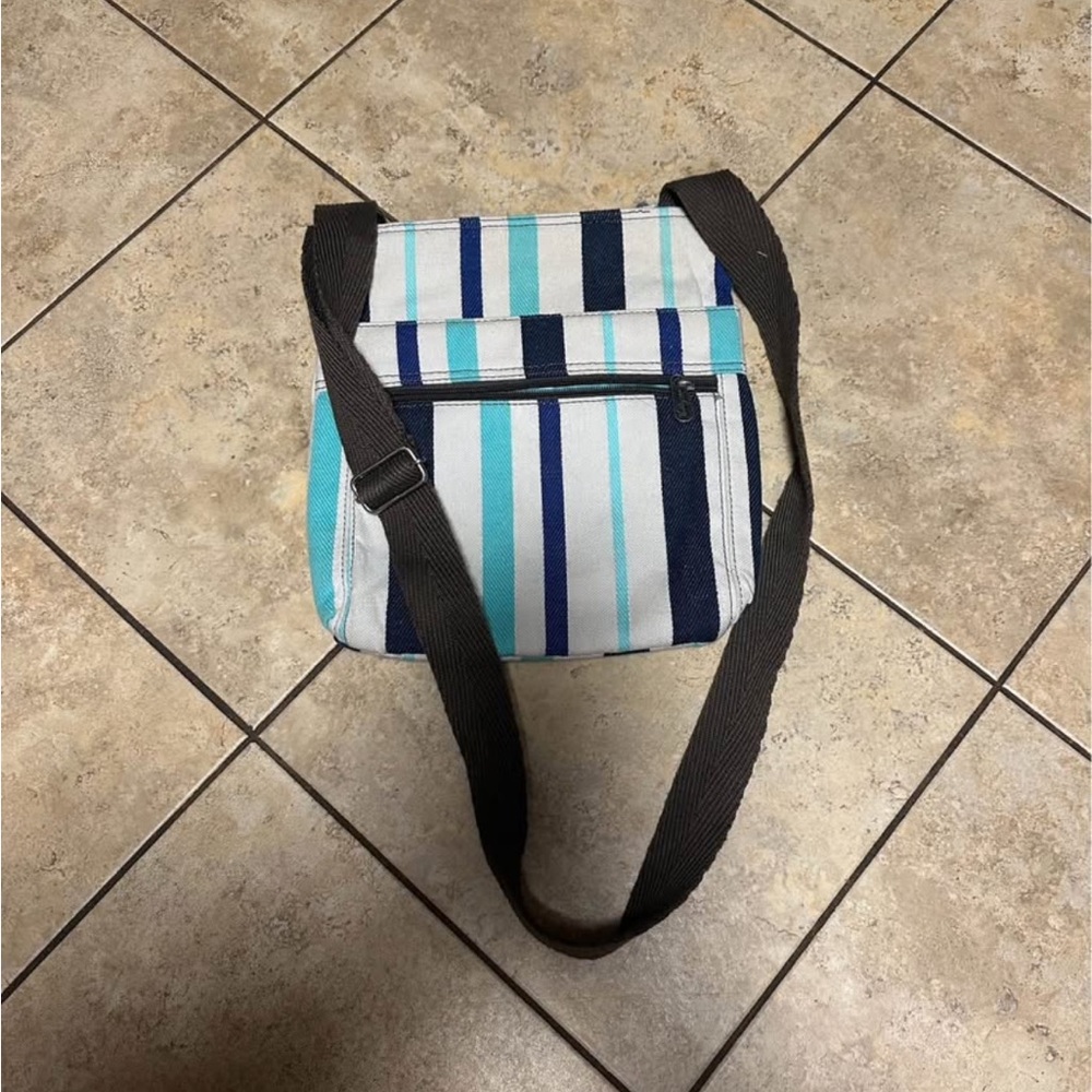 Thirty-One Blue and Brown Striped Shoulder Bag